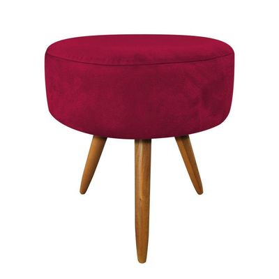 Kit 4 Puffs Banqueta Redonda Nina Suede Vermelho