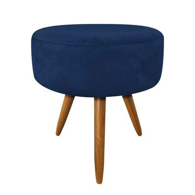 Kit 4 Puffs Banqueta Redonda Nina Suede Azul Marinho