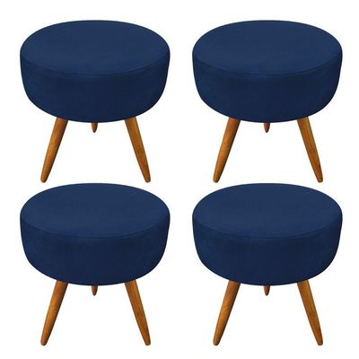 Kit 4 Puffs Banqueta Redonda Nina Suede Azul Marinho