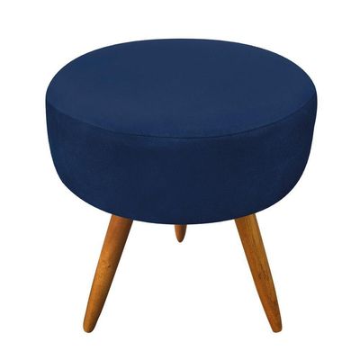 Kit 4 Puffs Banqueta Redonda Nina Suede Azul Marinho