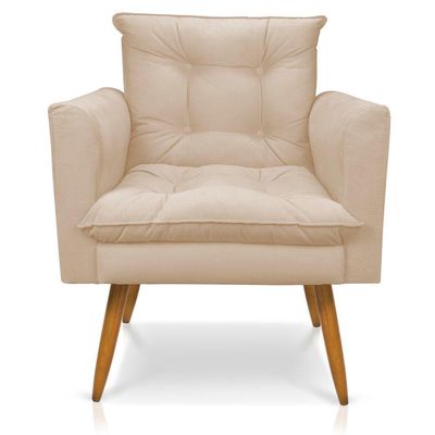 Poltrona Olivia Suede Pés Palito Castanho - Pallazio Cor Bege