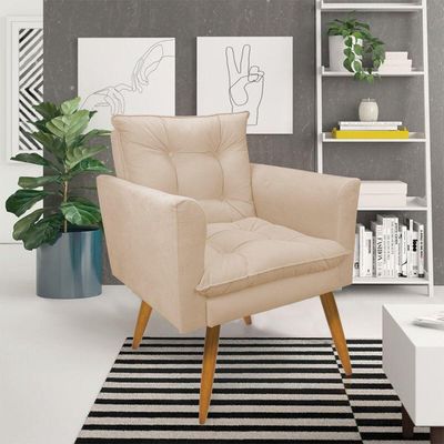 Poltrona Olivia Suede Pés Palito Castanho - Pallazio Cor Bege