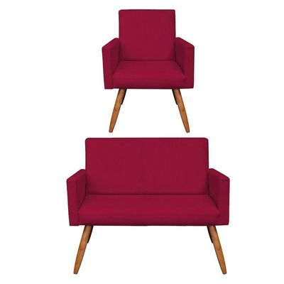 Kit Poltrona e Namoradeira Nina Suede Vermelho