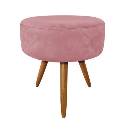 Kit 2 Puffs Banqueta Redonda Nina Suede Rosê