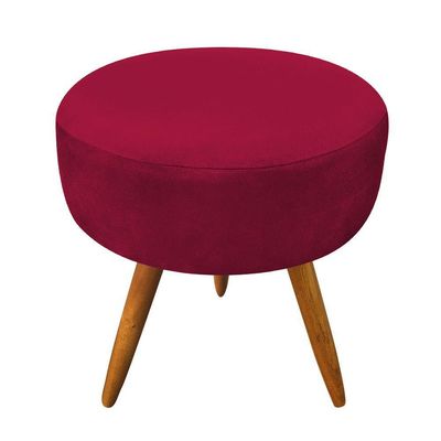 Puff Banqueta Redonda Nina Suede Vermelho