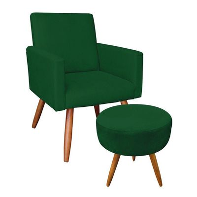 Kit Poltrona E Puff Redonda Verde e Castanho