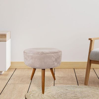 Puff Banqueta Redonda Nina Suede Bege