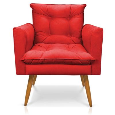 Poltrona Olivia Suede Vermelho Pés Palito Castanho - Pallazio