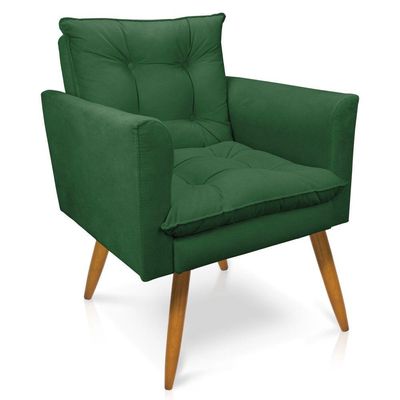 Poltrona Olivia Suede Pés Palito Castanho - Pallazio Cor Verde