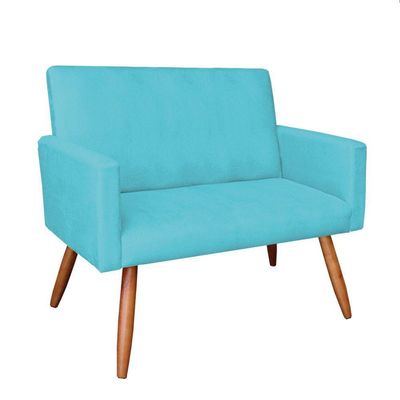 Kit Poltrona e Namoradeira Nina Suede Azul Turquesa