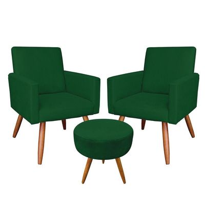 Kit 2 Poltronas E Puff Redonda Verde e Castanho