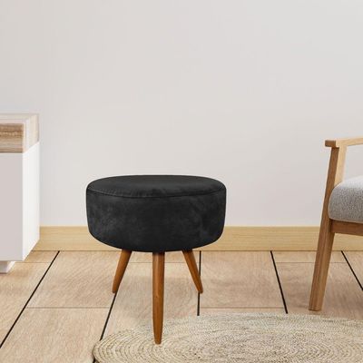Puff Banqueta Redonda Nina Suede Preto