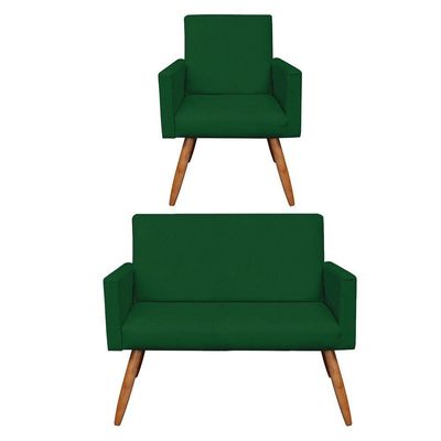 Kit Poltrona e Namoradeira Nina Suede Verde