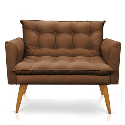 Kit Poltrona E Namoradeira 2 Lugares Olivia Suede Marrom