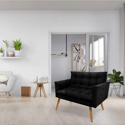 Kit Poltrona E Namoradeira 2 Lugares Olivia Suede Preto