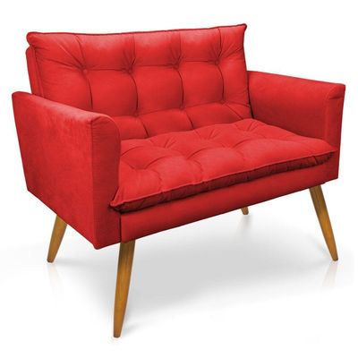 Kit Poltrona E Namoradeira 2 Lugares Olivia Suede Vermelho