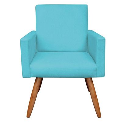 Poltrona Nina Suede Pés Palito Castanho - Pallazio Cor Azul Turquesa