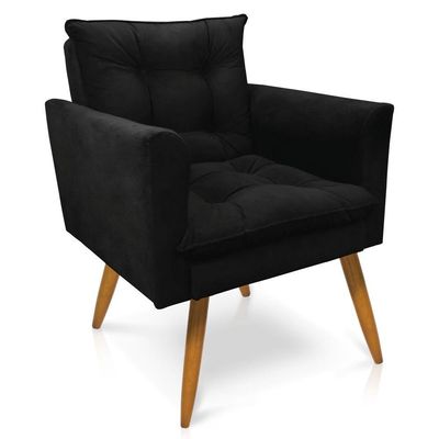 Kit Poltrona E Namoradeira 2 Lugares Olivia Suede Preto