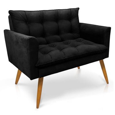 Kit Poltrona E Namoradeira 2 Lugares Olivia Suede Preto
