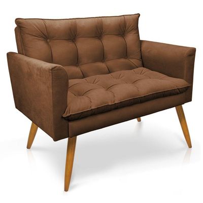 Kit Poltrona E Namoradeira 2 Lugares Olivia Suede Marrom