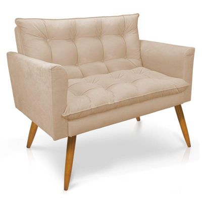 Kit Poltrona E Namoradeira 2 Lugares Olivia Suede Bege