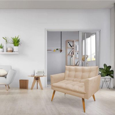 Kit Poltrona E Namoradeira 2 Lugares Olivia Suede Bege