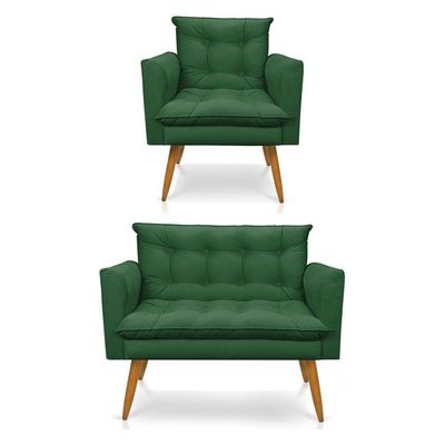 Kit Poltrona E Namoradeira 2 Lugares Olivia Suede Verde
