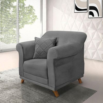 Kit 2 Poltronas Para Sala De Estar Suede Pés Castanho Cinza