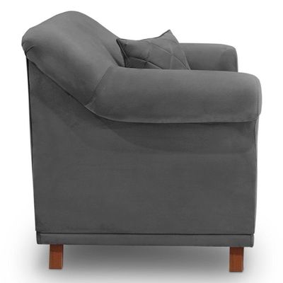 Kit 2 Poltronas Para Sala De Estar Suede Pés Castanho Cinza