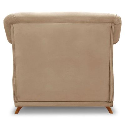 Poltrona Para Sala De Estar Suede Pés Castanho Bege
