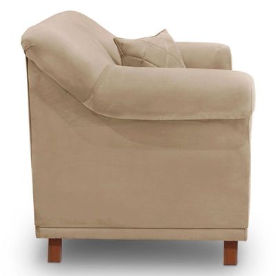 Poltrona Para Sala De Estar Suede Pés Castanho Bege