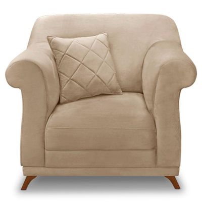 Poltrona Para Sala De Estar Suede Pés Castanho Bege