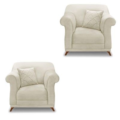 Kit 2 Poltronas Para Sala De Estar Veludo Pés Castanho Bege