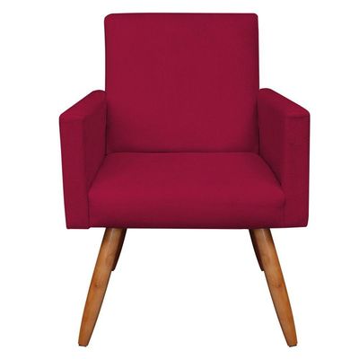 Kit Poltrona/Puff Redonda Veludo Vermelho Pés Palito