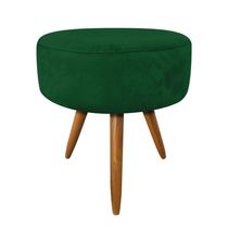 Puff Banqueta Redonda Veludo Pés Palito Castanho Verde