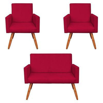 Kit 2 Poltronas/Namoradeira Veludo Vermelho