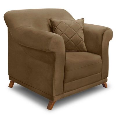Poltrona Para Sala De Estar Suede Caramelo Pés Castanho
