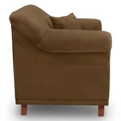 Poltrona Para Sala De Estar Suede Caramelo Pés Castanho