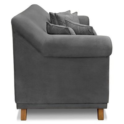 Kit Poltrona E Sofá 2 Lugares 1,60m Suede Pés Castanho Cinza