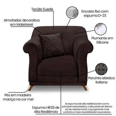Kit Poltrona E Sofá 2 Lugares 1,60m Marrom Café