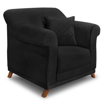 Kit 2 Poltronas E Sofá 2 Lugares 1,80m Pés Castanho Preto