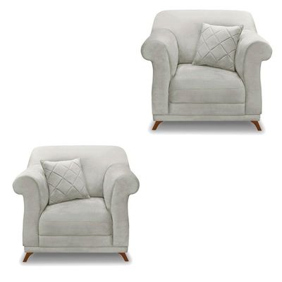 Kit 2 Poltronas Veludo Pés Castanho Cinza Prata