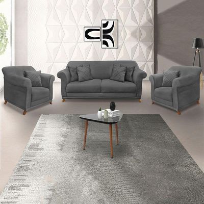 Kit Poltrona E Sofá 2 Lugares 1,80m Cinza Pés Castanho