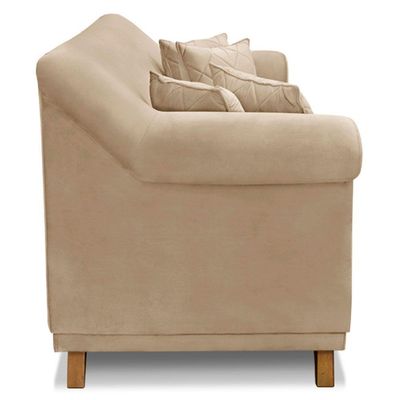 Kit Poltrona E Sofá 2 Lugares 1,80m Suede Bege Pés Castanho