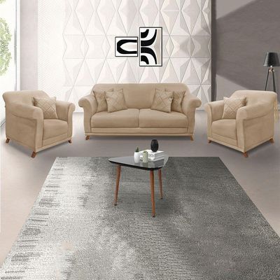 Kit Poltrona E Sofá 2 Lugares 1,60m Suede Pés Castanho Bege