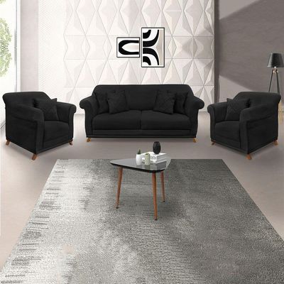 Kit Poltrona E Sofá 2 Lugares 1,60m Preto Pés Castanho