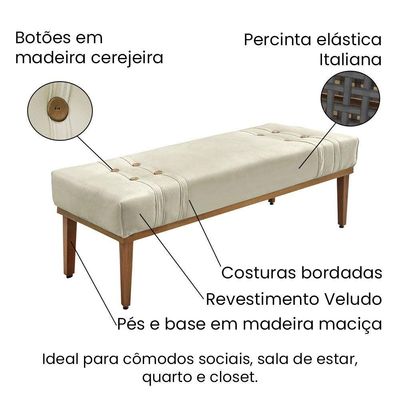 Calçadeira Recamier Queen 1,60m Gênova Veludo Bege