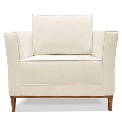 Poltrona De Estar Vega Linho Natural Pés Castanho - Pallazio