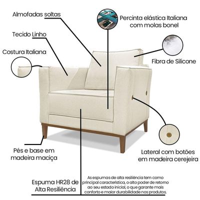 Poltrona De Estar Vega Linho Natural Pés Castanho - Pallazio