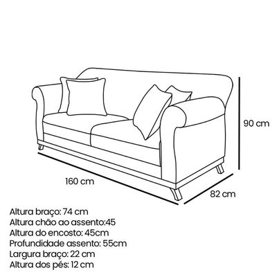 Kit 2 Poltronas E Sofá 2 Lugares 1,60m Veludo Bege